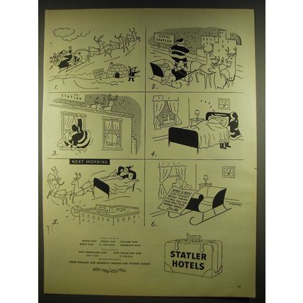 1945 Statler Hotels Advertisemnet - Cartoon by Tony Barlow - Santa Claus
