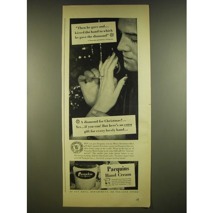 1945 Pacquins Hand Cream Ad - Then he gave and.. Kissed the hand