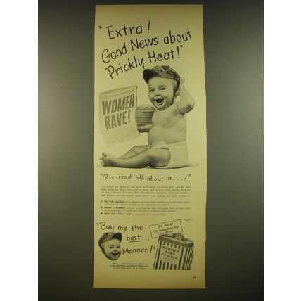 1945 Mennen Baby Powder Ad - Extra! Good news about Prickly Heat!