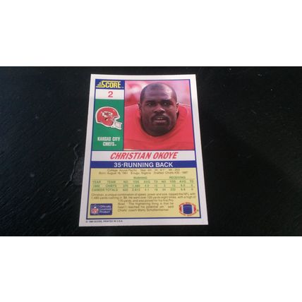 1990 Score Football Card # 002 Christian Okoye Ex-Mt (6) Kansas City Chiefs