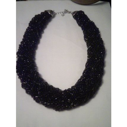 Necklace black seed beads multi-strand
