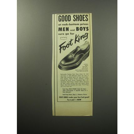 1957 Foot King 79901 Shoes Ad - Good shoes at rock-bottom prices men and boys