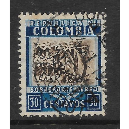 COLOMBIA 1932 AIR NATIONAL PRODUCTS 30c BROWN & BLUE COFFEE SG 441 FINE USED#