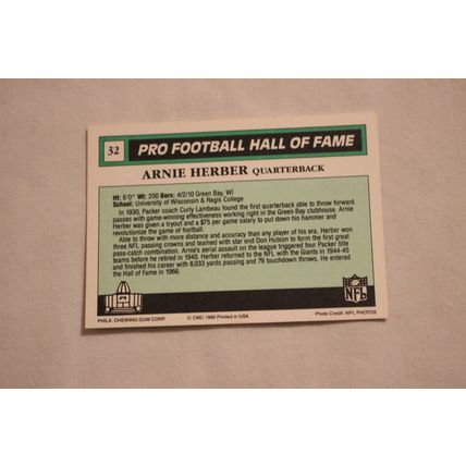 Arnie Herber 1990 Swell Pro Football Hall of Fame NO. 32