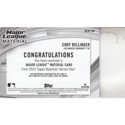 CODY BELLINGER JERSEY 2023 AUTOGRAPHED LOS ANGELES DODGERS MVP WORLD CHAMPION OF