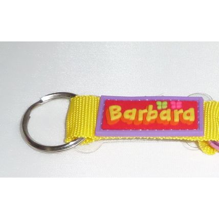 Barbara Named key ring Pink Carabiner Yellow Nylon Rubber Plaque Barbara