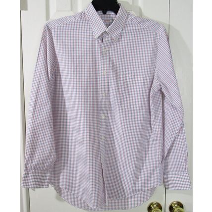 Izod Men's LS White Dress Shirt with Red & Blue Grid Lines, 16-1/2 (34/35)