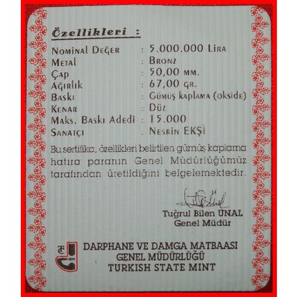 RARITY:TURKEY★5000000 LIRAS 2001 COA CHILDREN SILVER★HOLDER★LOW START★NO RESERVE