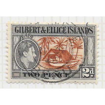 GILBERT & ELLICE ISLANDS 1939 CANOE & BOAT HOUSE USED SG46 KG6 BERU PMK SCARCE