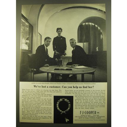 1961 F.J. Cooper Jewelry Ad - We've lost a customer. Can you help us find her?