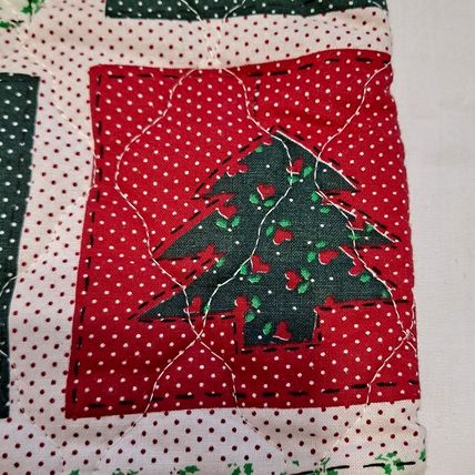 Big QUILTED CHRISTMAS STOCKING 21 1/2" Double Sided Trees Holly Berry