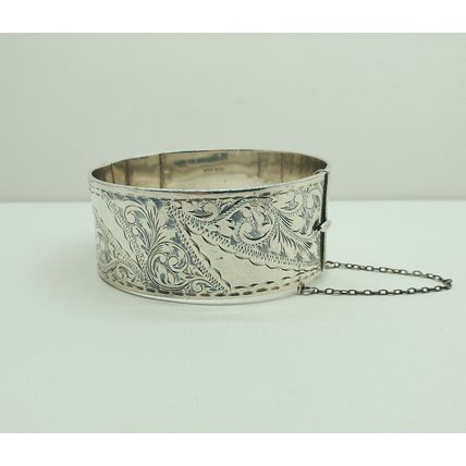 Vintage 925 Solid Sterling Silver Hinged Bangle Cuff Bracelet - Birmingham 1962