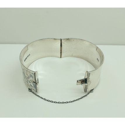 Vintage 925 Solid Sterling Silver Hinged Bangle Cuff Bracelet - Birmingham 1962
