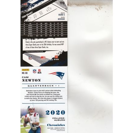 TOM BRADY & CAM NEWTON AUTO 2009/20 NEW ENGLAND PATRIOTS SB CHAMPION MVP QB'S