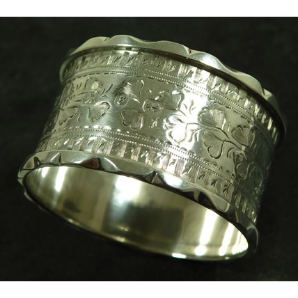 Victorian Hand Chased Solid Sterling Silver Napkin Ring By T Hayes 1892 Antique
