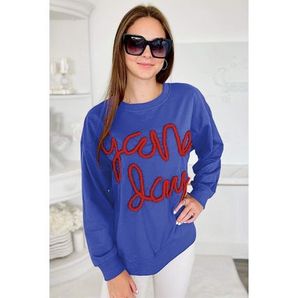 Dark Blue Tinsel Game Day Drop Shoulder Graphic Sweatshirt