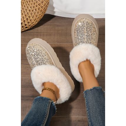 Gold Sequin Plush Lined Thick Sole Snow Boots