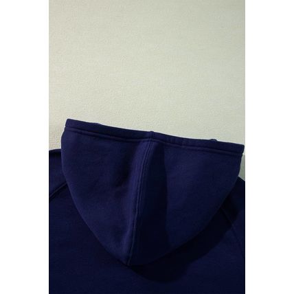 Navy Blue Solid Color Fleece Lined Zip up Hoodie