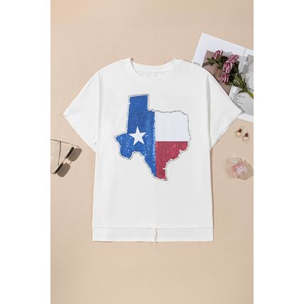 White Sequined Texas Graphic Plus Size T Shirt