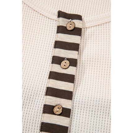 Parchment Plus Size Waffle Colorblock Striped Plaid Patchwork Half Button Pullov