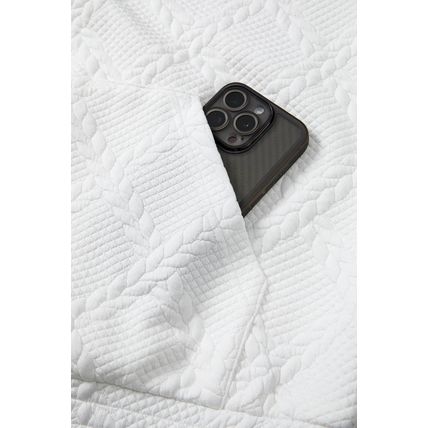White Cable Lattice Texture Kangaroo Pocket Hoodie