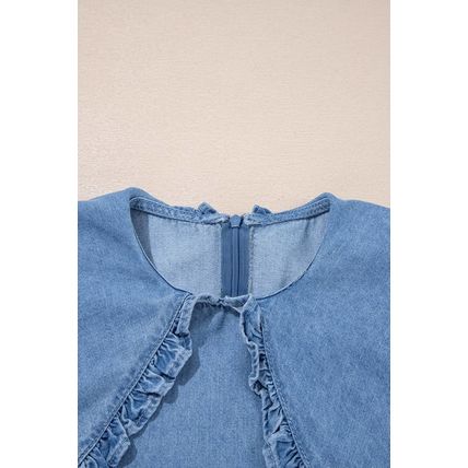 Beau Blue Frilled Peter Pan Collar Loose Denim Short Dress