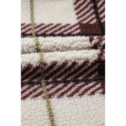 Multicolour Plaid Print Buttoned Stand Collar Fleece Jacket