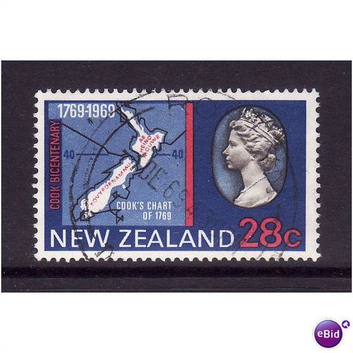 NEW ZEALAND 1969 28c CAPT COOKS CHART SG 909 FINE USED