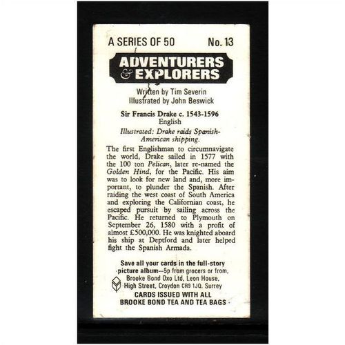 Brook Bond Adventurers Explorers Sir Francis Drake No 13 Mint