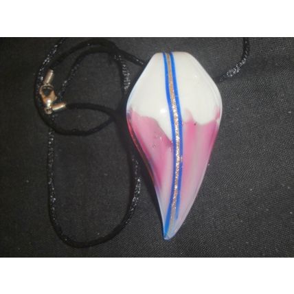 Unusual purple white blue gold dust glass leaf pendant & necklace