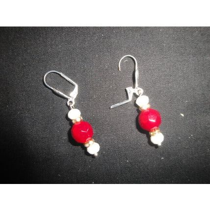 Faceted 10mm dark red with bright white accent glass lever back earrings