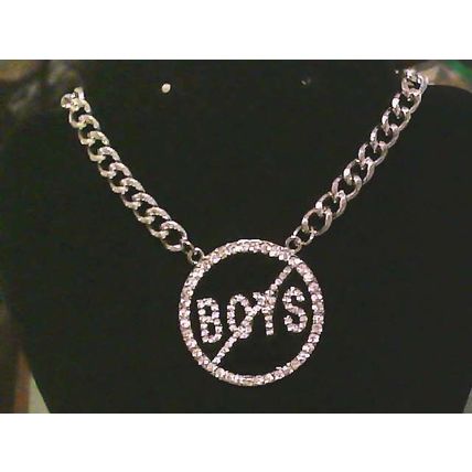 Stone Stud No Boys Black Pendant w/ 5mm 18" Rope Chain Necklace