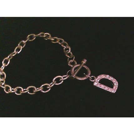 Silver Chain Bracelet with Crystal Accent Initial "D" Dangling Charm