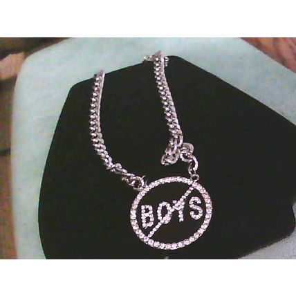 Stone Stud No Boys Black Pendant w/ 5mm 18" Rope Chain Necklace