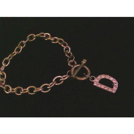 Silver Chain Bracelet with Crystal Accent Initial "D" Dangling Charm