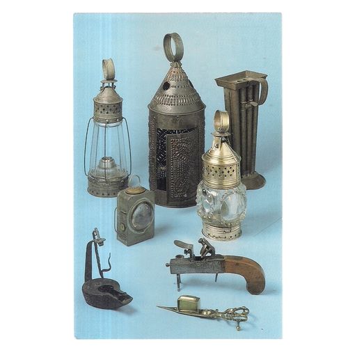 EARLY AMERICAN LIGHTS, MERCER MUSEUM, DOYLESTOWN Pennsylvania unused postcard =