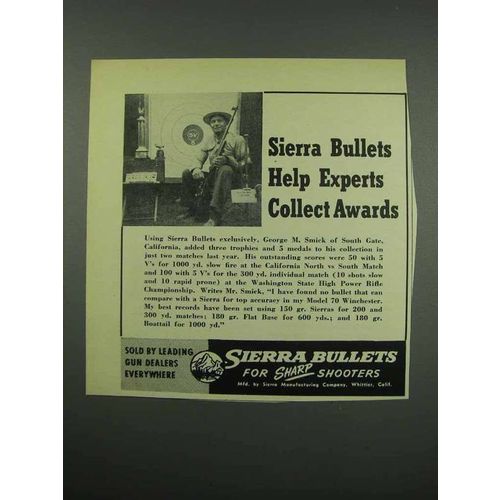 1954 Sierra Bullets Ad - Help Experts Collect Awards