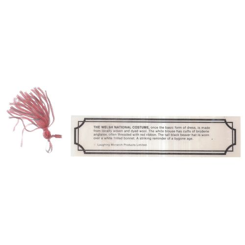 WALES NATIONAL COSTUME small laminated bookmark with a tassel.... 40 x 145 mm =
