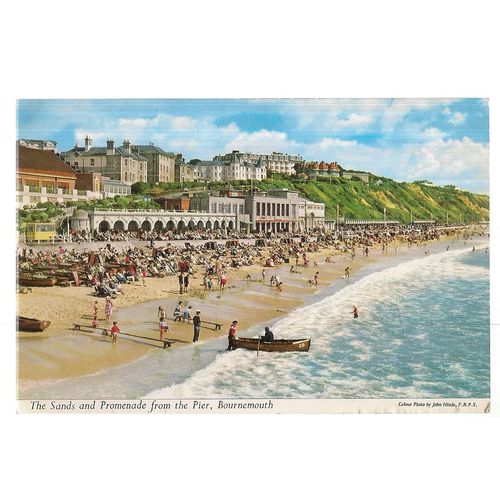 BOURNEMOUTH SANDS AND PROMENADE. used vintage postcard 1965 pm John Hinde =