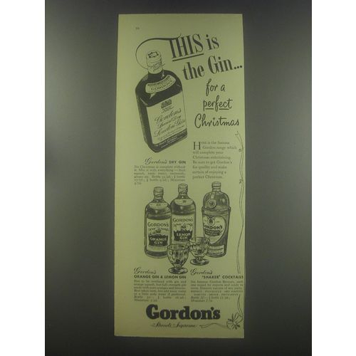 1954 Gordon's Dry Gin, Orange Gin, Lemon Gin and Shaker Cocktails Advertisement