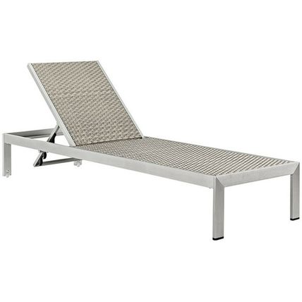 4 Brushed Aluminum Outdoor Lounge Sun Chairs Silver Gray Rattan Weave Lounger