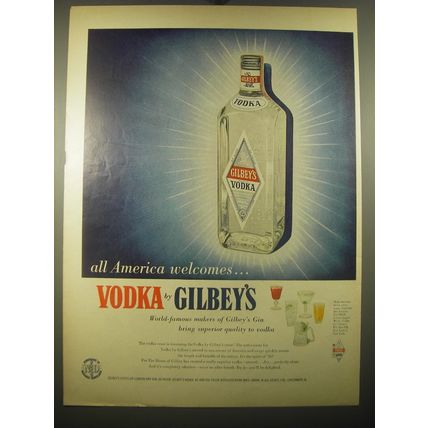 1956 Gilbey's Vodka Ad - All America welcomes