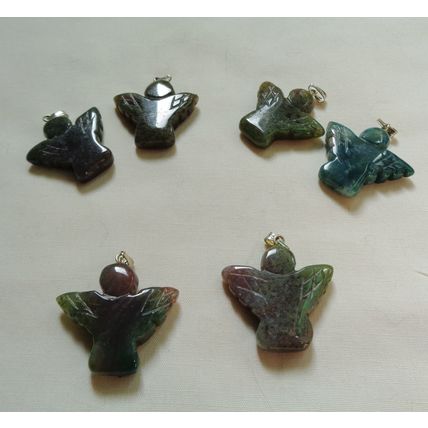 2 Agate Angel Charms Pendants 1x1 inch 25mm With Bail Gemstone
