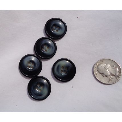 WW5 5 Dark Blue Coat Buttons 23mm 15/16 Inch Resin Swirl Sewing Crafting