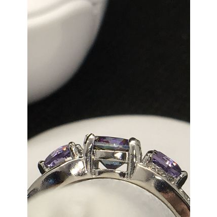 Ring Colorful Rainbow Crystal Amethyst Hearts 925 Sterling #53 USA Seller