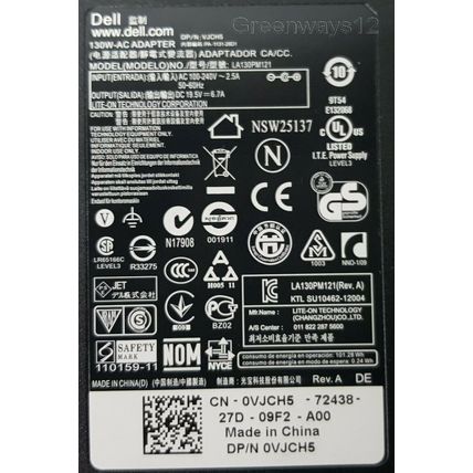 Genuine Dell LA130PM121 130W VJCH5 19.5v 6.7A Laptop charger Power Adapter
