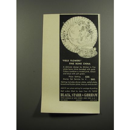 1953 Black, Starr & Gorham Minton Field Flowers China Advertisement