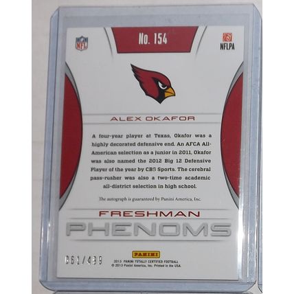 2013 Totally Certified ALEX OKAFOR (Cardinals) Freshman Phenom Auto #154 61/499