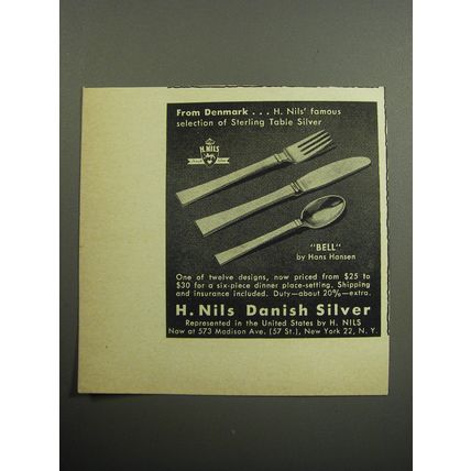 1957 H. Nils Advertisement - Bell Silverware by Hans Hansen