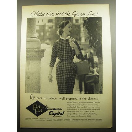 1957 Peck and Peck Fashion and Capital Airlines Ad - Fly back to college